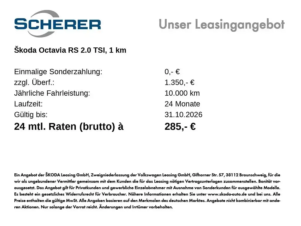 Neu Skoda Octavia RS 265 PS (194 kW) 2026 Smokey diamondsilber metallic (metallic) Kombi