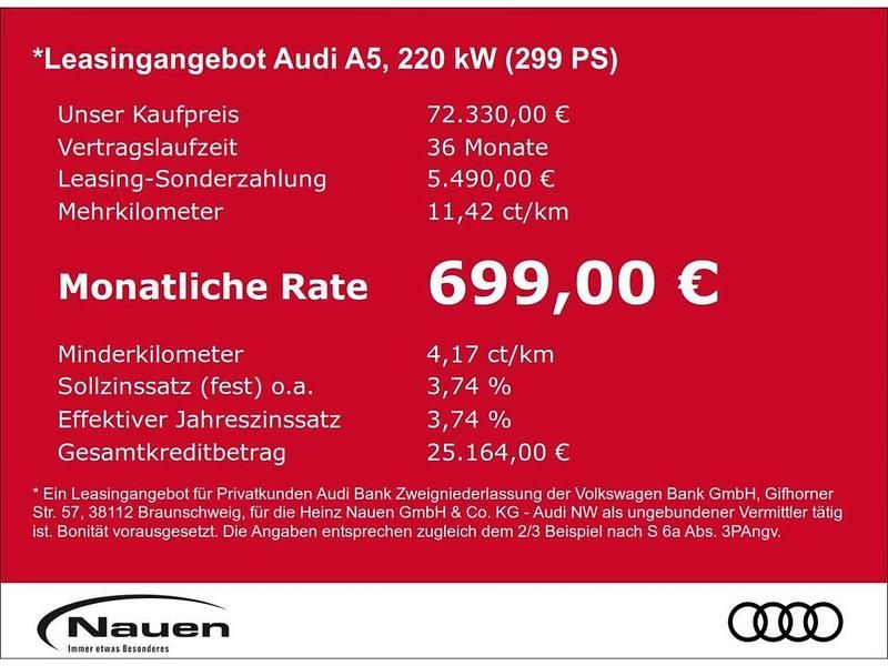 Neu Audi A5 S-Line 299 PS (219 kW) 2025 Schwarz Kombi