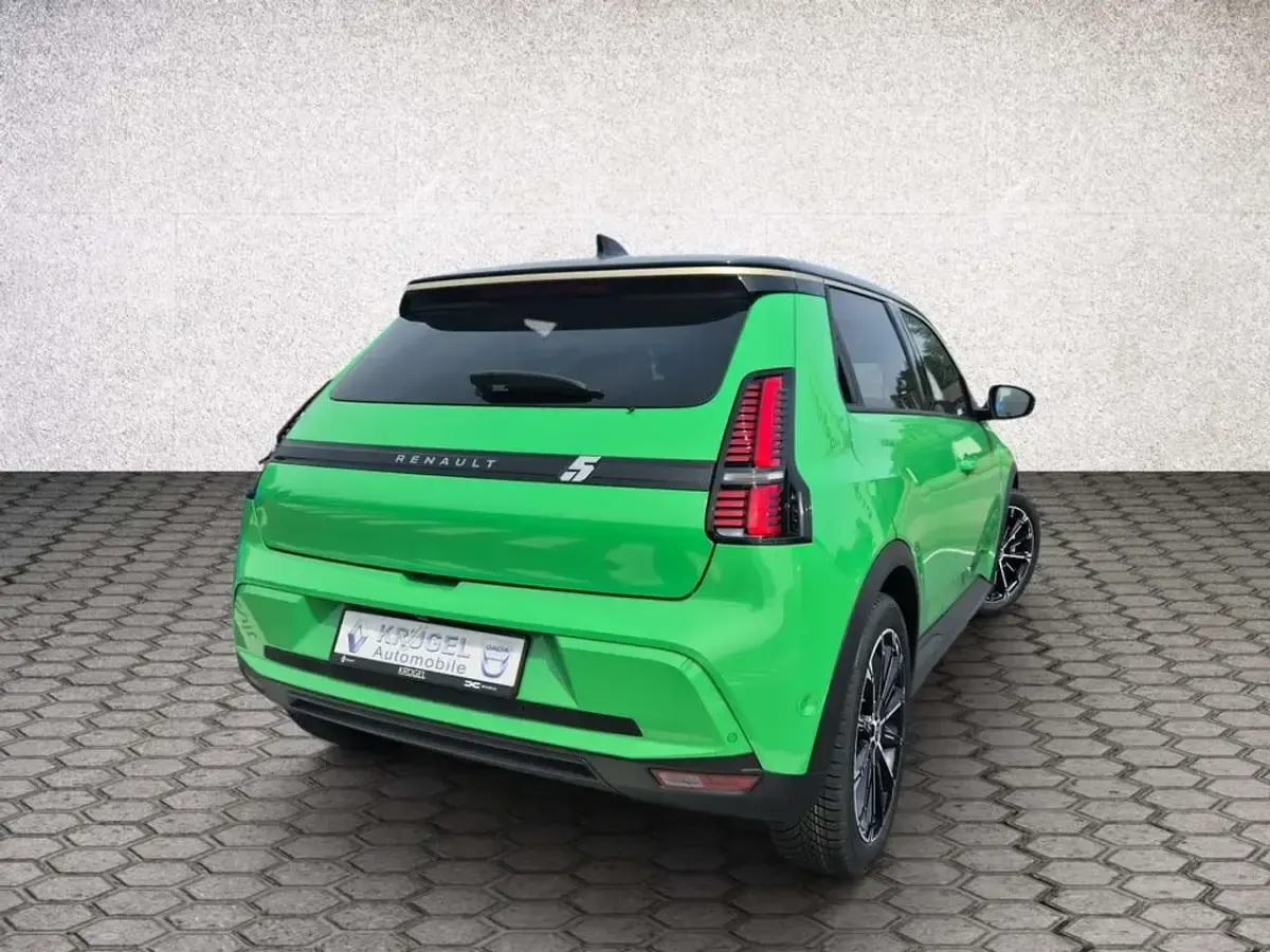 Neu Renault 5 E-Tech Komfort 77 kW (106 PS) 2026 Pop green!, black pearlschwar Limousine