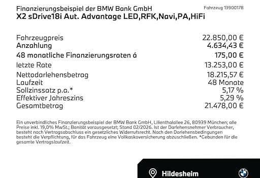 Gebraucht BMW X2 Advantage 136 PS (100 kW) 2023 Black sapphire (schwarz) SUV