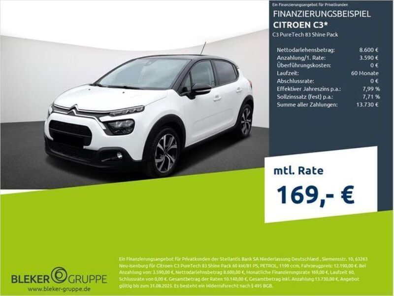 Weiß Gebraucht 2021 Citroën C3 Shine Kleinwagen | 12.190 € (Guter Preis) - Bild 1/3