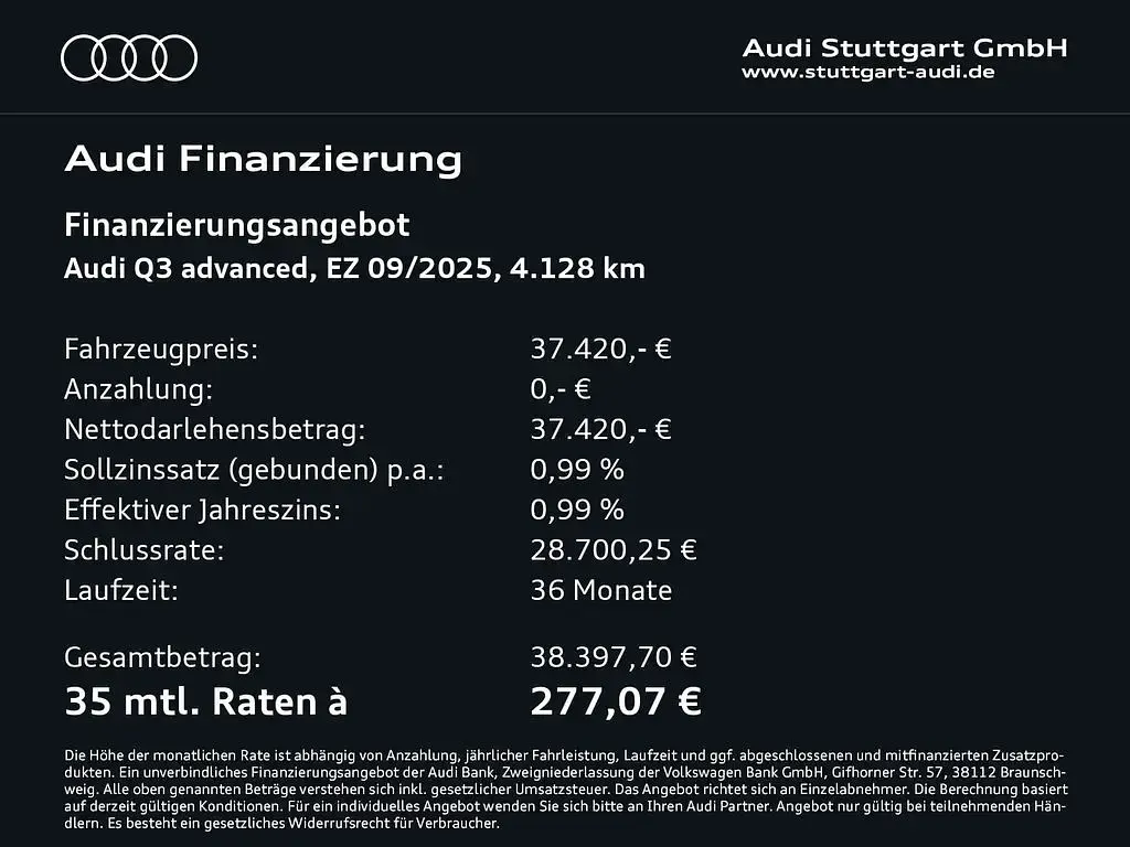 Gebraucht Audi Q3 Advanced Plus 150 PS (110 kW) 2025 Florettsilber metallic SUV
