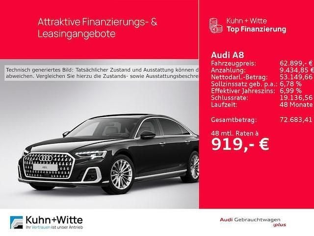Mythosschwarz metallic Gebraucht 2024 Audi A8L Ambiente Limousine | 62.899 € (Superpreis) - Bild 1/3
