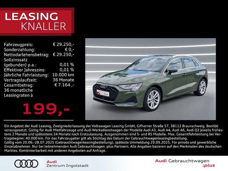 Distriktgrün metallic Gebraucht 2024 Audi A3 Sportback Ambiente Limousine | 29.250 € (Superpreis) - Bild 1/3