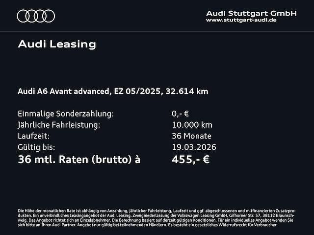 Gebraucht Audi A6 Advanced Plus 265 PS (194 kW) 2025 Florettsilber metallic Kombi