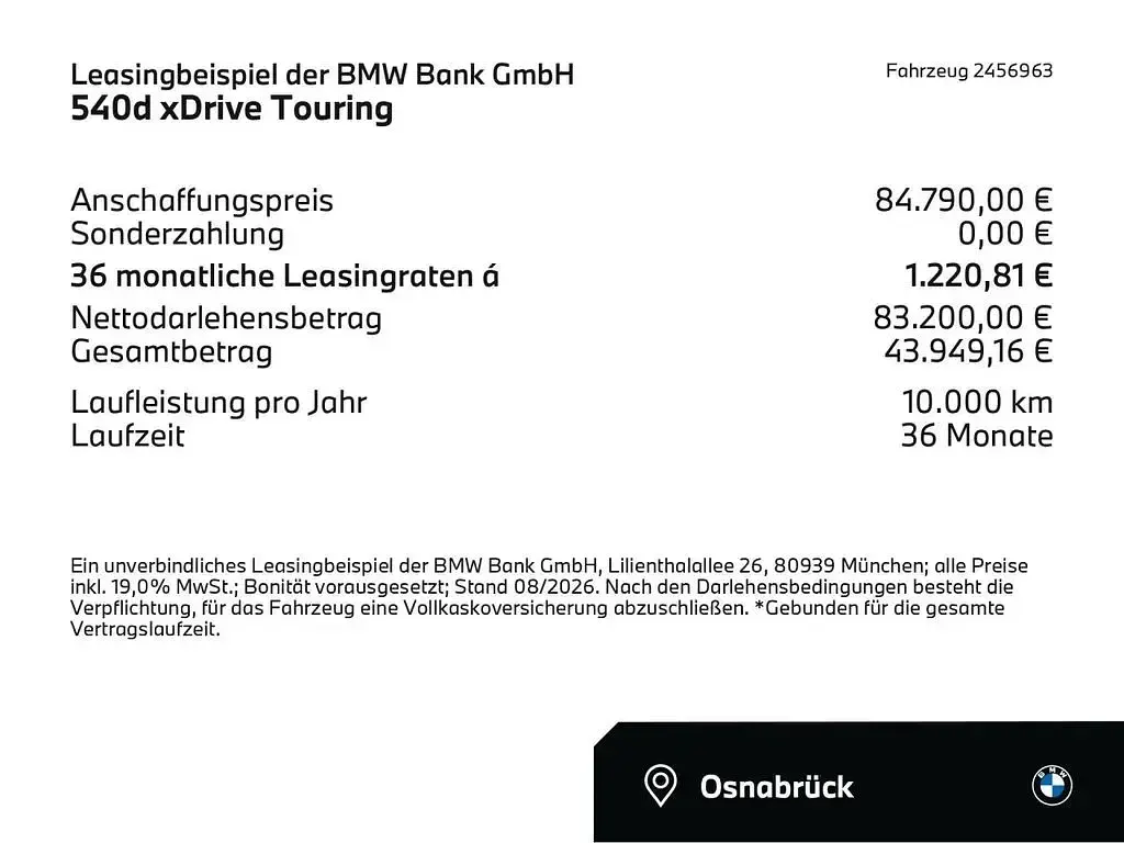 Neu BMW 540 Sport Line 303 PS (222 kW) 2026 Grau Kombi