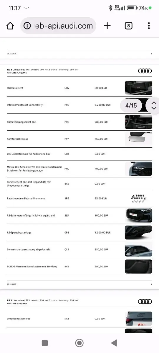 Gebraucht Audi RS3 400 PS (294 kW) 2026 Andere farben Limousine