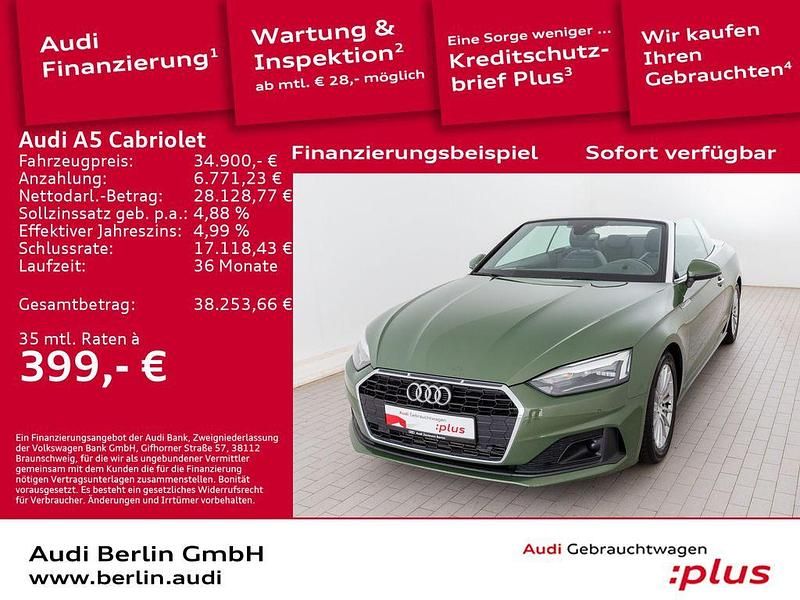 Distriktgrün metallic Gebraucht 2021 Audi A5 Cabriolet Basis Cabrio | 34.900 € (Fairer Preis) - Bild 1/3