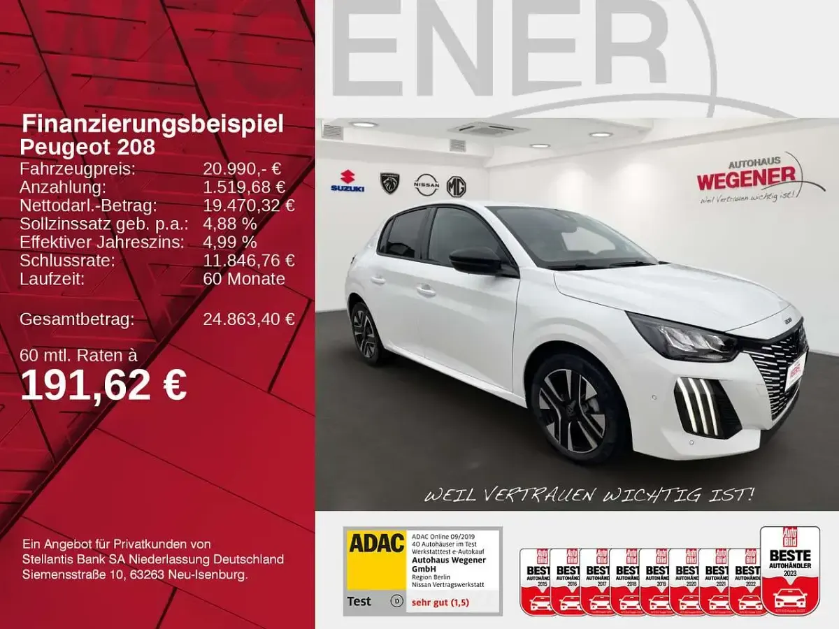 Neu Peugeot 208 Allure 101 PS (74 kW) 2025 Schneeweiss Kleinwagen