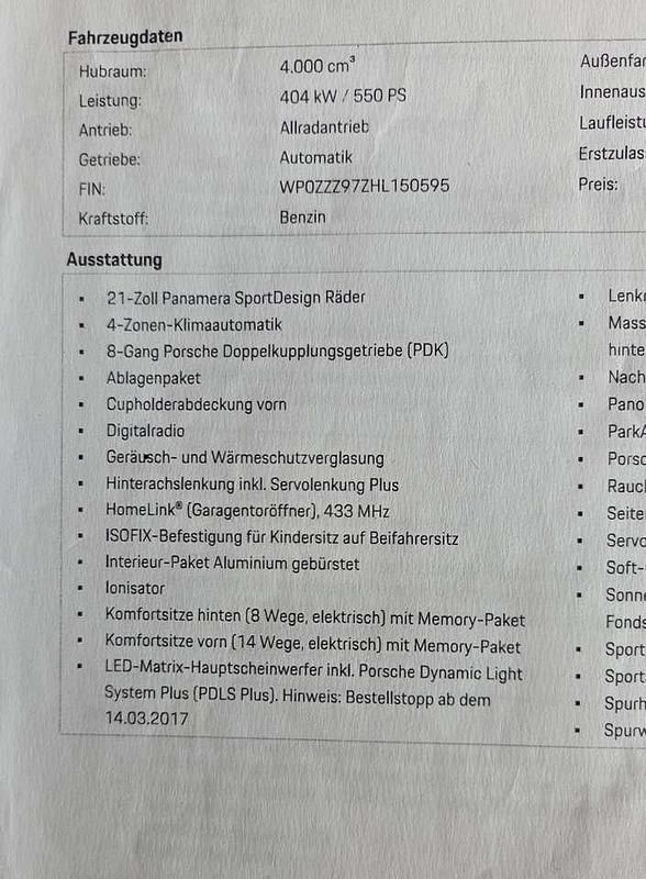 Gebraucht 2016 Porsche Panamera Turbo Limousine | 67.900 € (Superpreis) - Bild 1/4