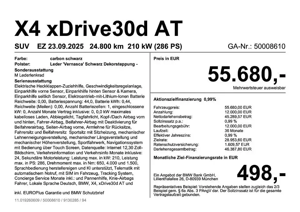 Gebraucht BMW X4 Performance 286 PS (210 kW) 2025 Schwarz SUV