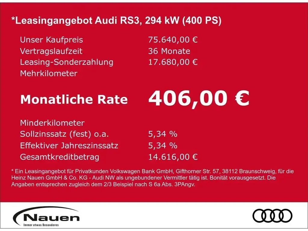 Neu Audi RS3 Sport 400 PS (294 kW) 2026 Grau Limousine