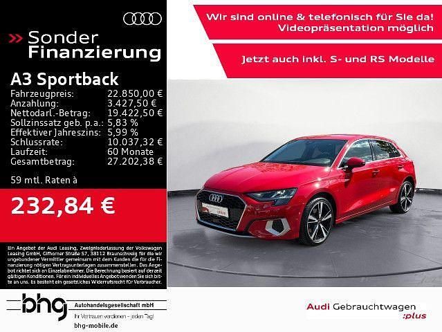 Tangorot metallic Gebraucht 2022 Audi A3 Sportback e-tron Advanced Limousine | 22.850 € (Superpreis) - Bild 1/4