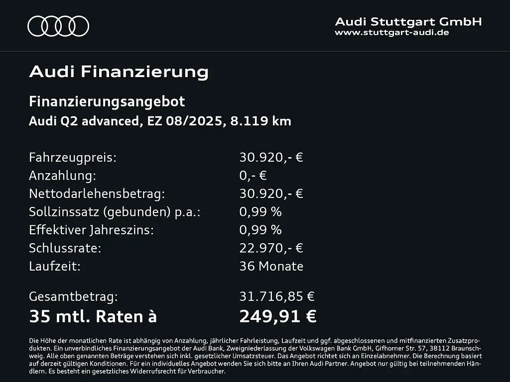 Gebraucht Audi Q2 Advanced Plus 150 PS (110 kW) 2025 Navarrablau metallic SUV