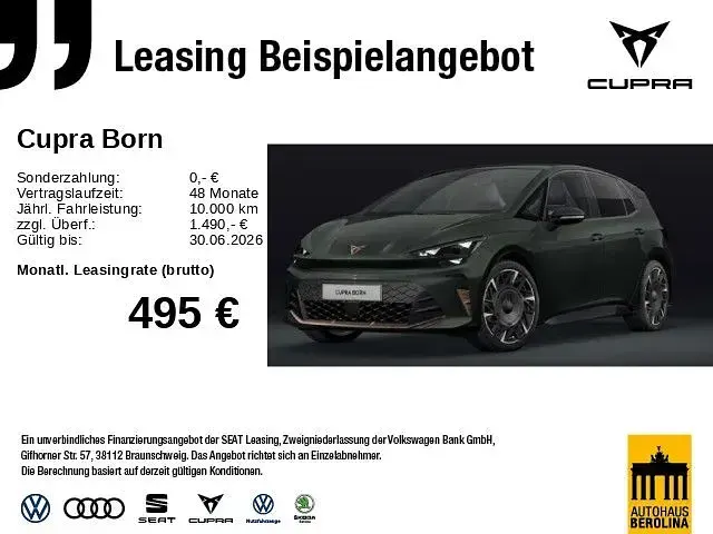 Nowe Cupra Born VZ 239 kW (326 KM) 2026 Zielony Hatchback