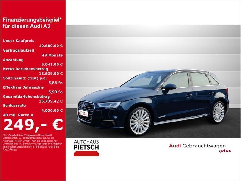 Blau Gebraucht 2018 Audi A3 Sportback e-tron Design Limousine | 19.680 € (Fairer Preis) - Bild 1/4