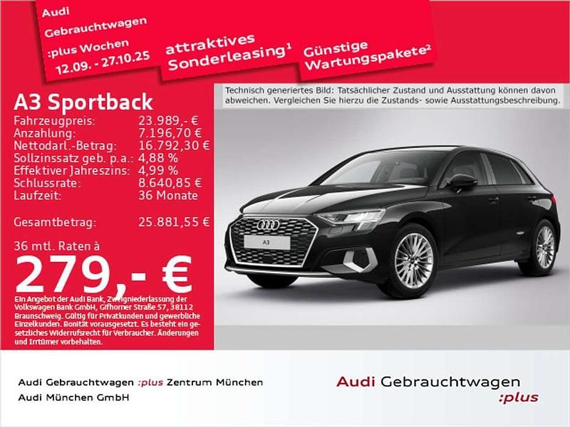 Brillantschwarz Gebraucht 2023 Audi A3 Advanced Plus Limousine | 23.989 € (Guter Preis) - Bild 1/2