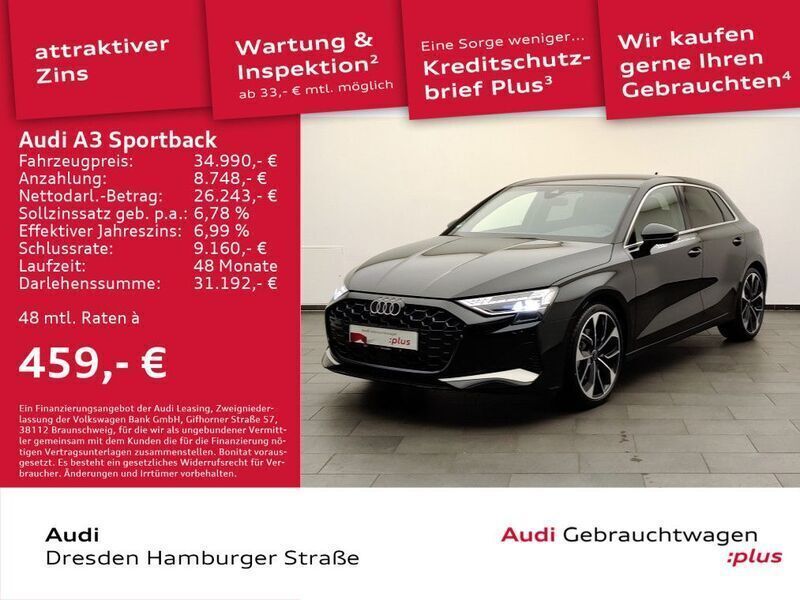 Schwarz Gebraucht 2024 Audi A3 Sportback Advanced Plus Kleinwagen | 37.850 € (Teuer) - Bild 1/3