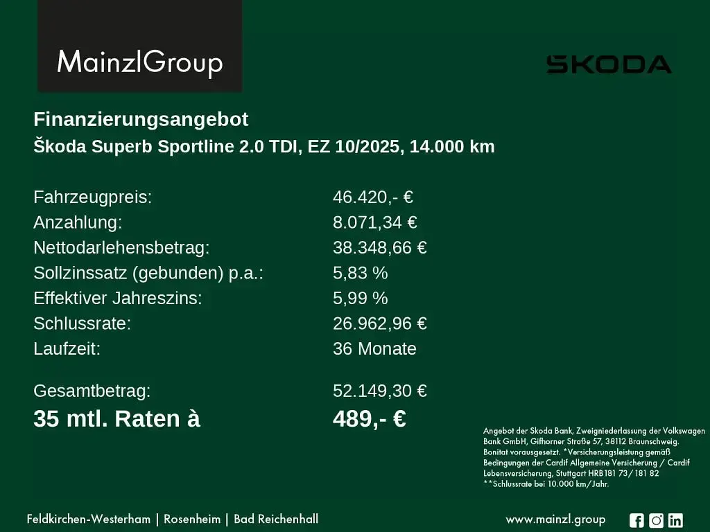 Gebraucht Skoda Superb SportLine 193 PS (141 kW) 2025 Onyxschwarz metallic Kombi