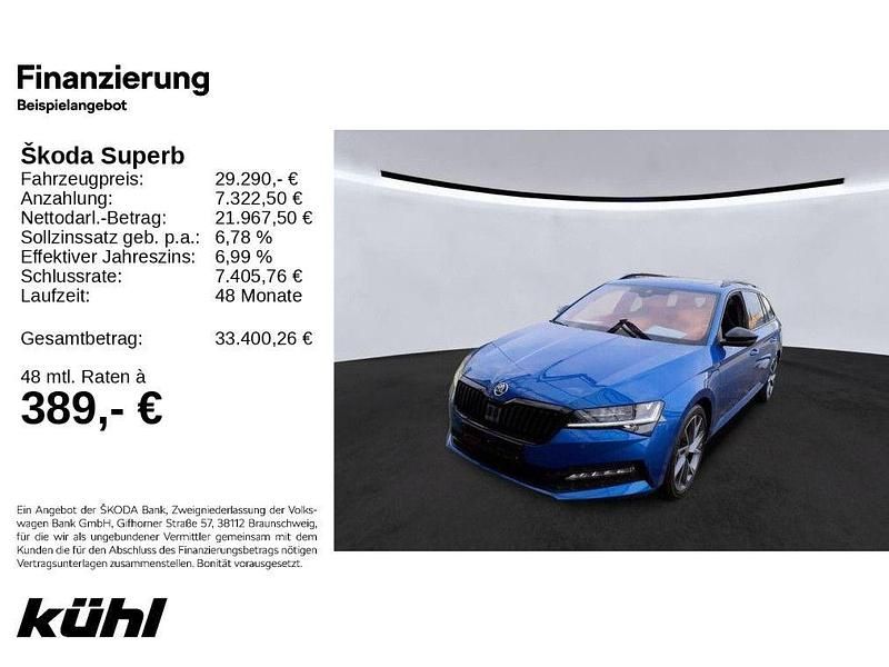 Raceblau metallic Gebraucht 2022 Skoda Superb SportLine Kombi | 28.990 € (Teuer) - Bild 1/2