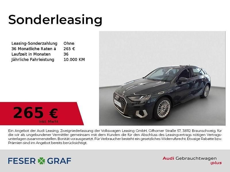 Grau (manhattangrau metallic) Gebraucht 2024 Audi A3 Sportback Advanced Plus Limousine | 27.750 € (Superpreis) - Bild 1/3