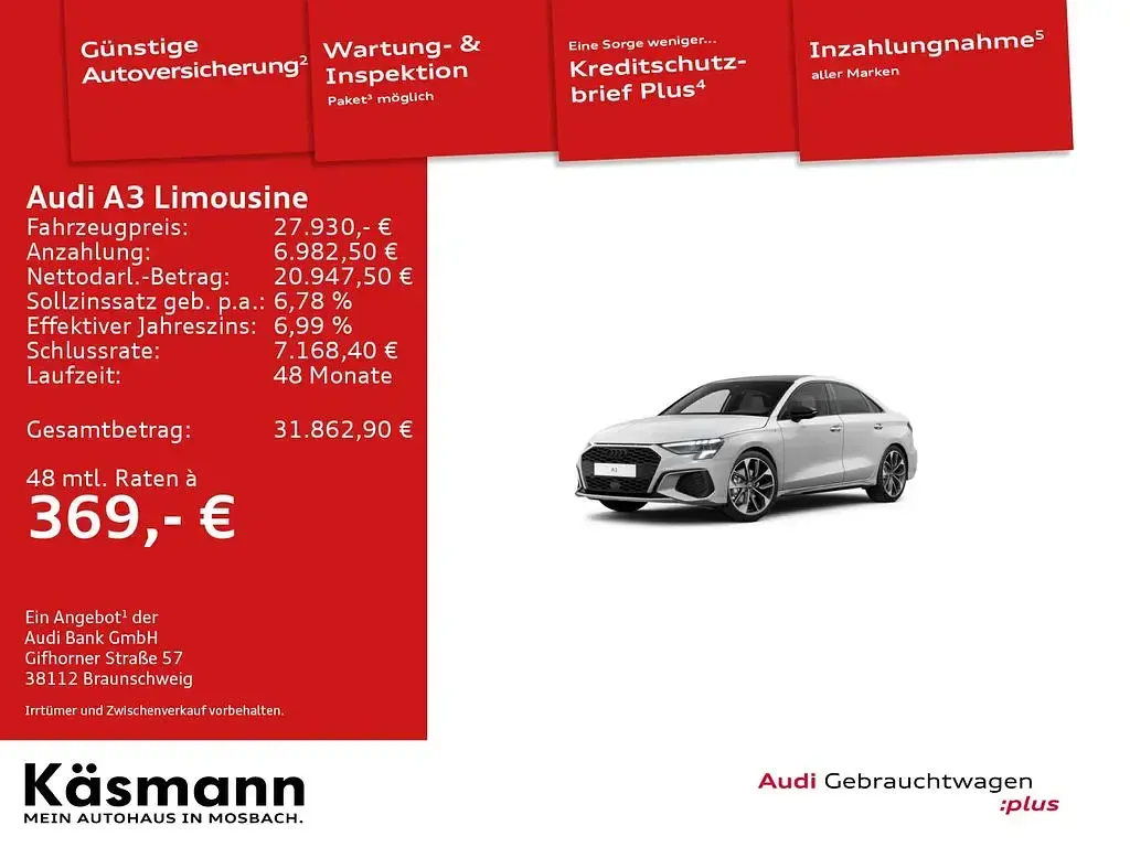 Gebraucht Audi A3 Ambiente 150 PS (110 kW) 2023 Ibisweiß Limousine