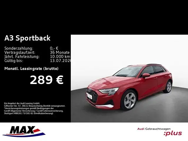 Usata Audi A3 Sportback e-tron Advanced 204 CV (150 kW) 2025 Rosso Utilitaria
