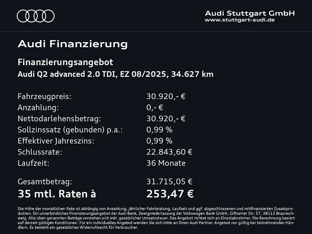 Gebraucht Audi Q2 Advanced Plus 150 PS (110 kW) 2025 Mythosschwarz metallic SUV