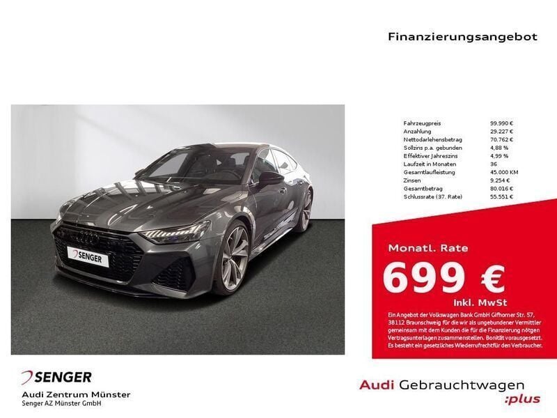 Daytonagrau perleffekt Gebraucht 2022 Audi RS7 Sportback Ambiente Kleinwagen | 99.990 € (Superpreis) - Bild 1/4