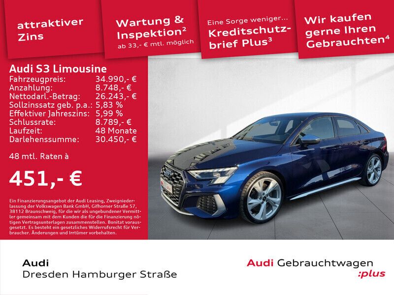 Navarrablau metallic Gebraucht 2021 Audi S3 Design Limousine | 34.990 € (Fairer Preis) - Bild 1/3