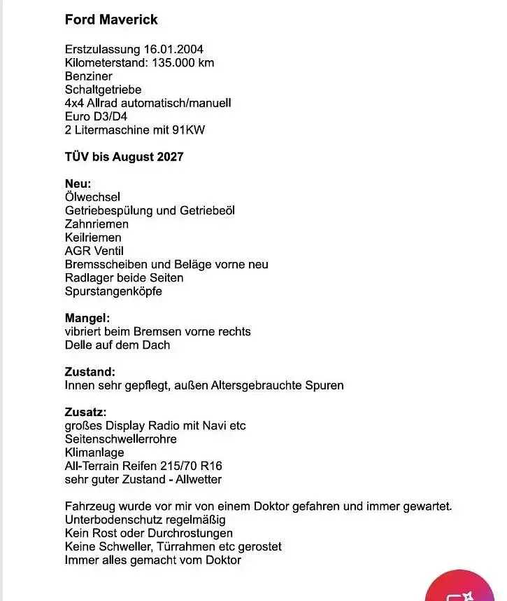 Gebraucht Ford Maverick 124 PS (91 kW) 2004 Silber SUV
