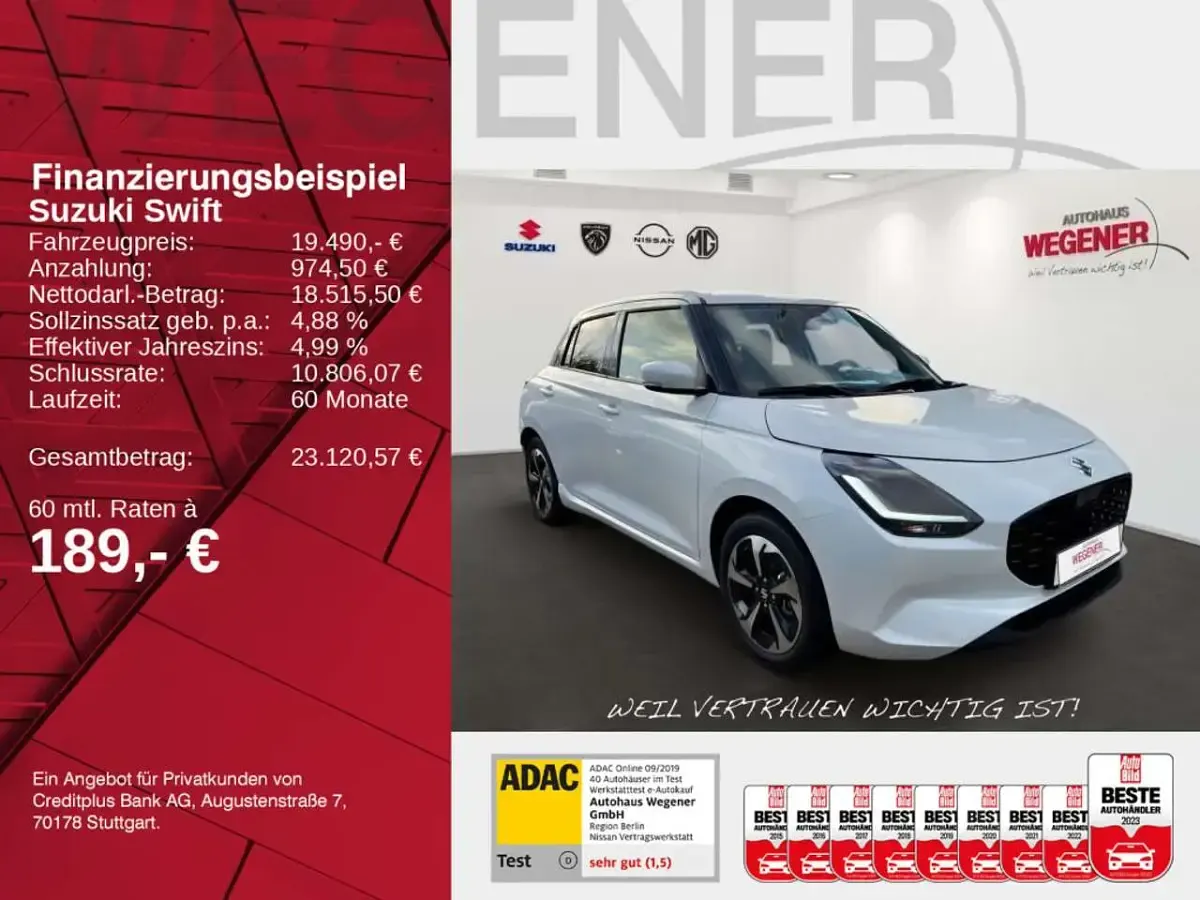 Brugt Suzuki Swift Comfort+ 83 HK (61 kW) 2026 Hvid Hatchback
