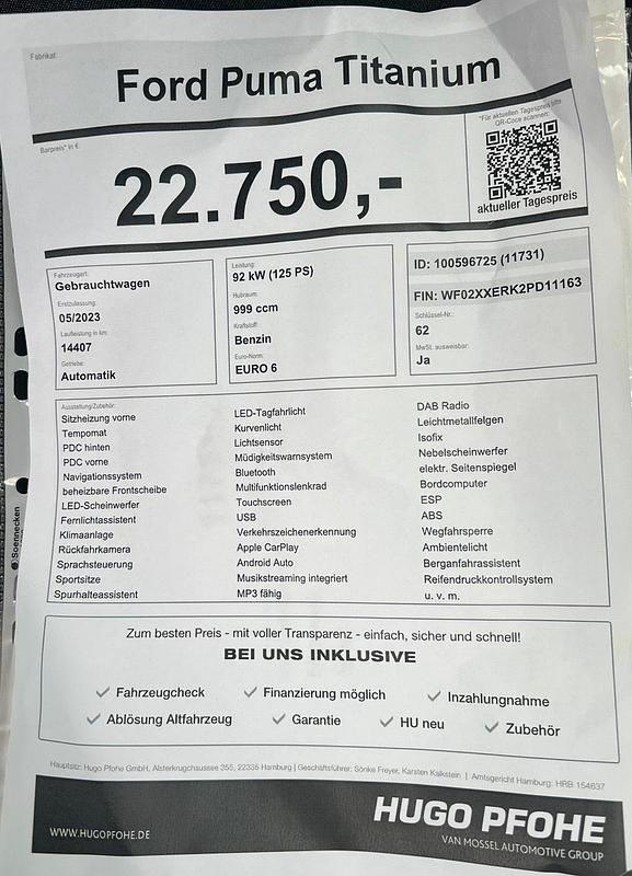 Usata Ford Puma Titanium 125 CV (91 kW) 2023 Argento SUV