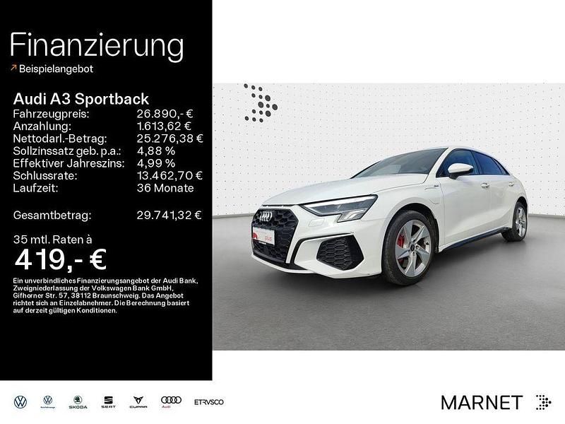 Weiß Gebraucht 2022 Audi A3 Sportback e-tron S-Line Limousine | 26.890 € (Fairer Preis) - Bild 1/4