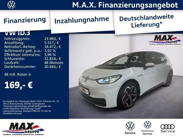 Gletscherweiß metallic schwarz (metallic) Gebraucht 2022 VW ID.3 Pro Performance Kleinwagen | 23.989 € (Fairer Preis) - Bild 1/3