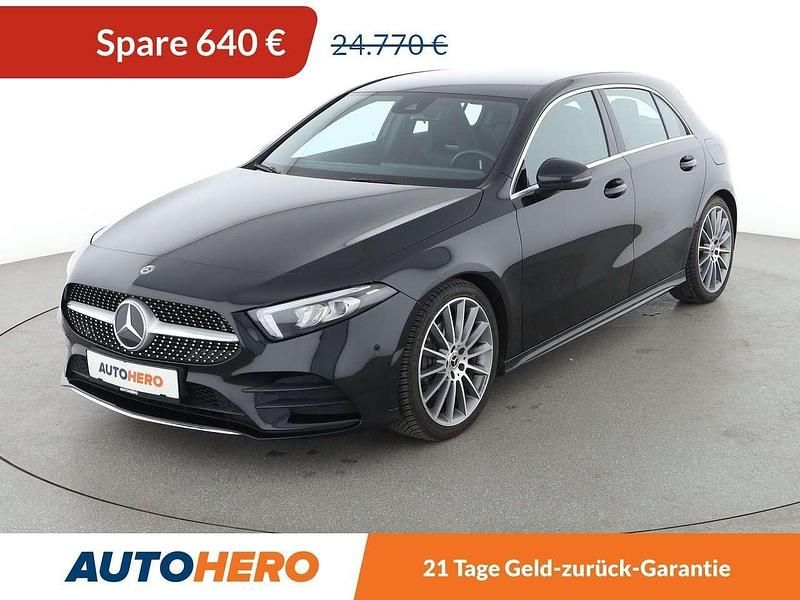 Kosmosschwarz Gebraucht 2018 Mercedes A200 AMG line Kleinwagen | 24.130 € (Guter Preis) - Bild 1/3
