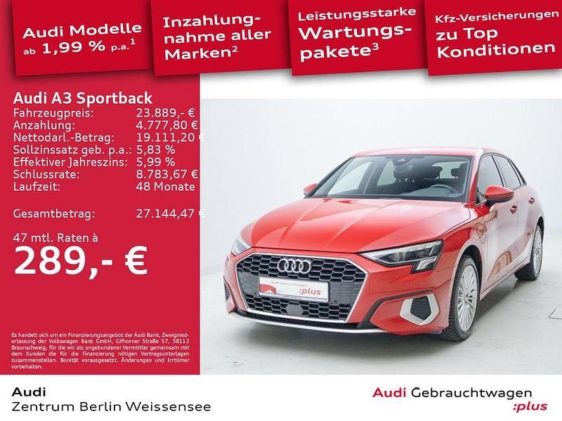 Tangorot metallic Gebraucht 2022 Audi A3 Sportback e-tron Ambiente Limousine | 23.889 € (Superpreis) - Bild 1/4