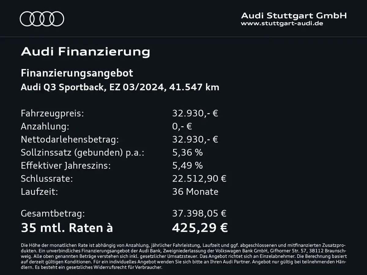 Gebraucht Audi Q3 150 PS (110 kW) 2024 Mythosschwarz metallic SUV