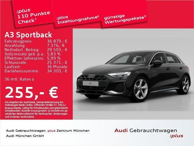 Schwarz Gebraucht 2024 Audi A3 Sportback S-Line Kleinwagen | 36.879 € (Guter Preis) - Bild 1/2