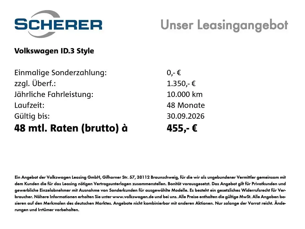 Neu VW ID.3 Style 139 kW (190 PS) 2026 Nordmeerblau Kleinwagen