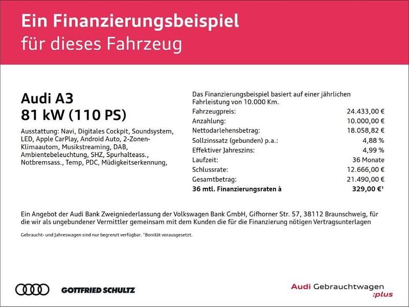 Gebraucht Audi A3 Advanced Plus 110 PS (80 kW) 2024 Schwarz Limousine