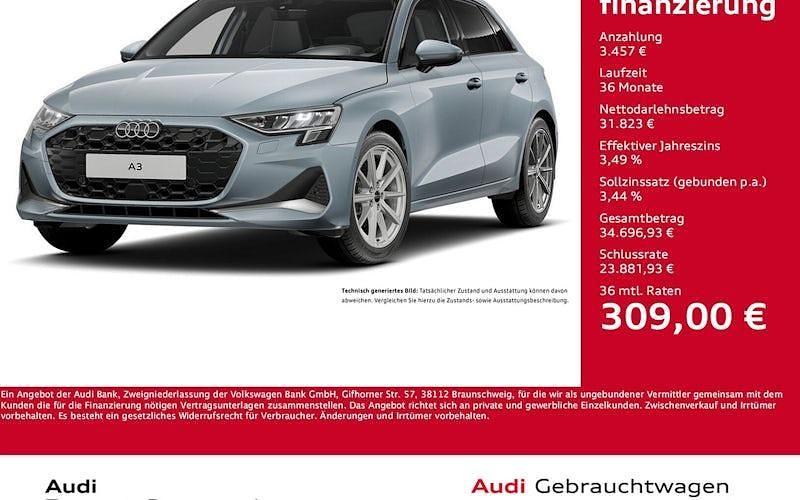 Grau Gebraucht 2024 Audi A3 Sportback Advanced Limousine | 35.280 € (Fairer Preis) - Bild 1/4