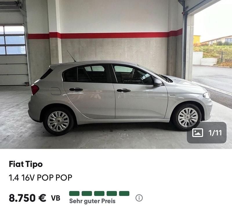 Silber Gebraucht 2016 Fiat Tipo Pop Kleinwagen | 8.750 € (Superpreis) - Bild 1/4
