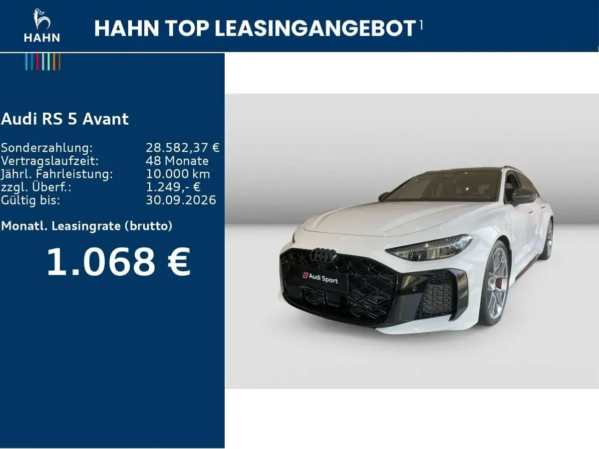 Neu Audi RS5 Ambiente 639 PS (469 kW) 2026 Gletscherweiß metallic Kombi