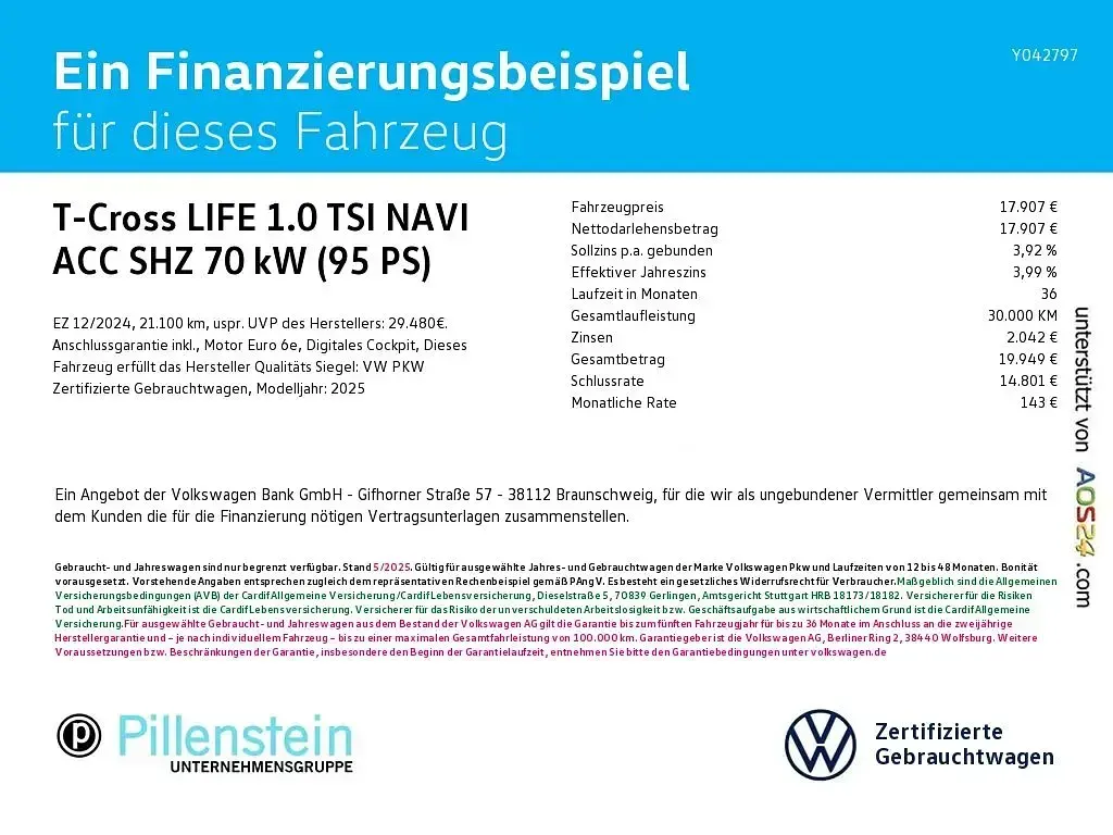 Gebraucht VW T-Cross Life 95 PS (69 kW) 2024 Grau SUV
