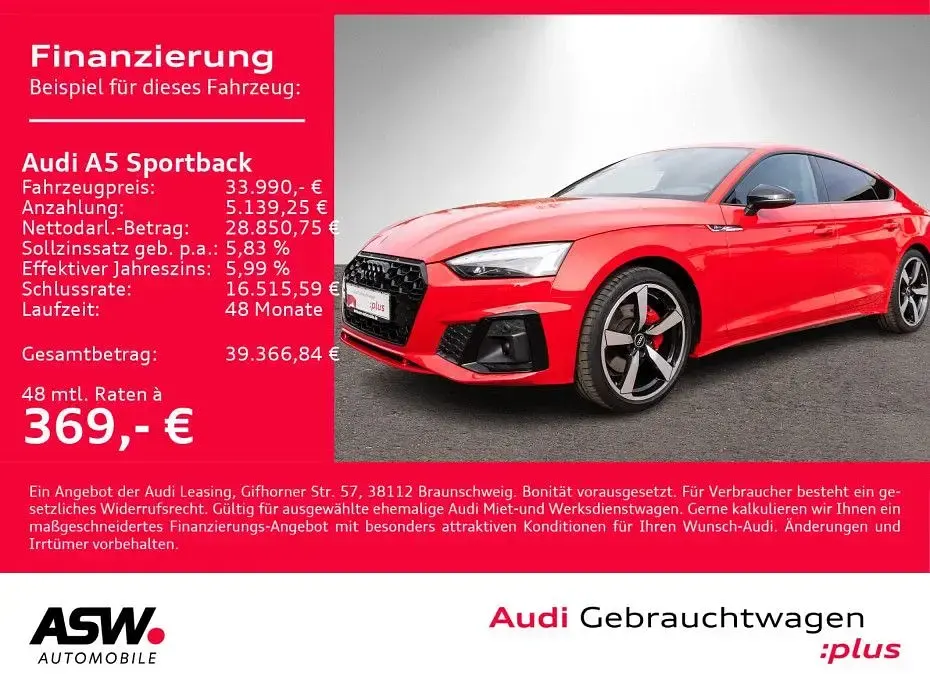 Gebraucht Audi A5 Sportback Ambiente 204 PS (150 kW) 2022 Tangorot metallic Kleinwagen