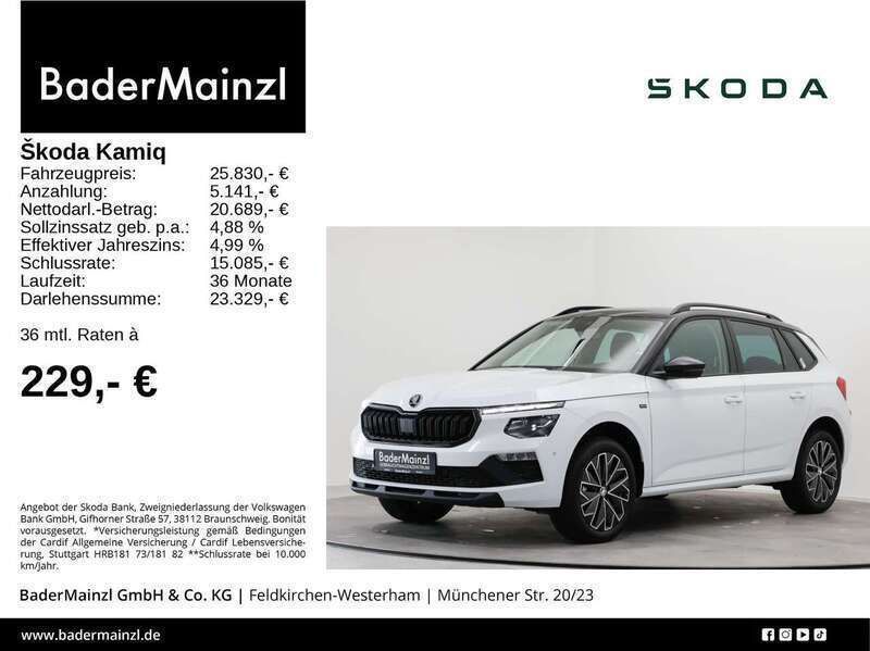 Moonweiß perleffekt/blackmagic perleff (metallic) Gebraucht 2024 Skoda Kamiq Selection SUV | 25.830 € (Etwas zu teuer) - Bild 1/3