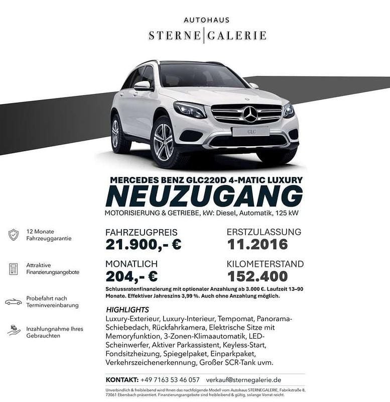 Gebraucht Mercedes GLC220 Luxury 170 PS (125 kW) 2016 Weiß SUV