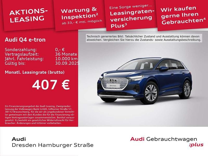 Navarrablau metallic Gebraucht 2024 Audi Q4 e-tron Advanced SUV | 43.890 € (Fairer Preis) - Bild 1/3