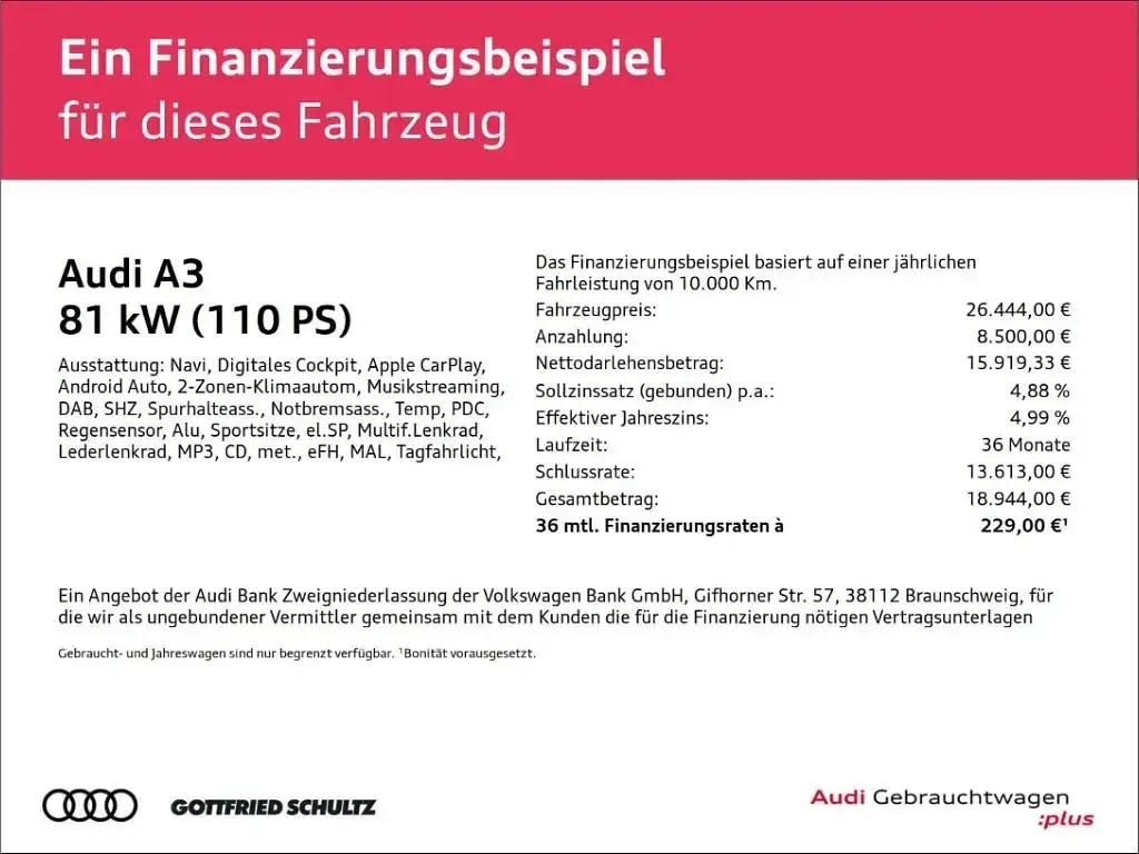Gebraucht Audi A3 Sport 110 PS (80 kW) 2023 Schwarz Limousine